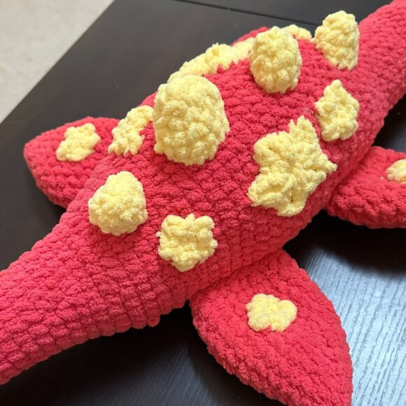 Handcrafted crocheted Pleiosaur in red and yellow 45" long - Picture 5 of 6